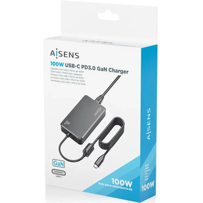 Aisens Cargador de Sobremesa GaN 100W USB-C PD3.0 Negro